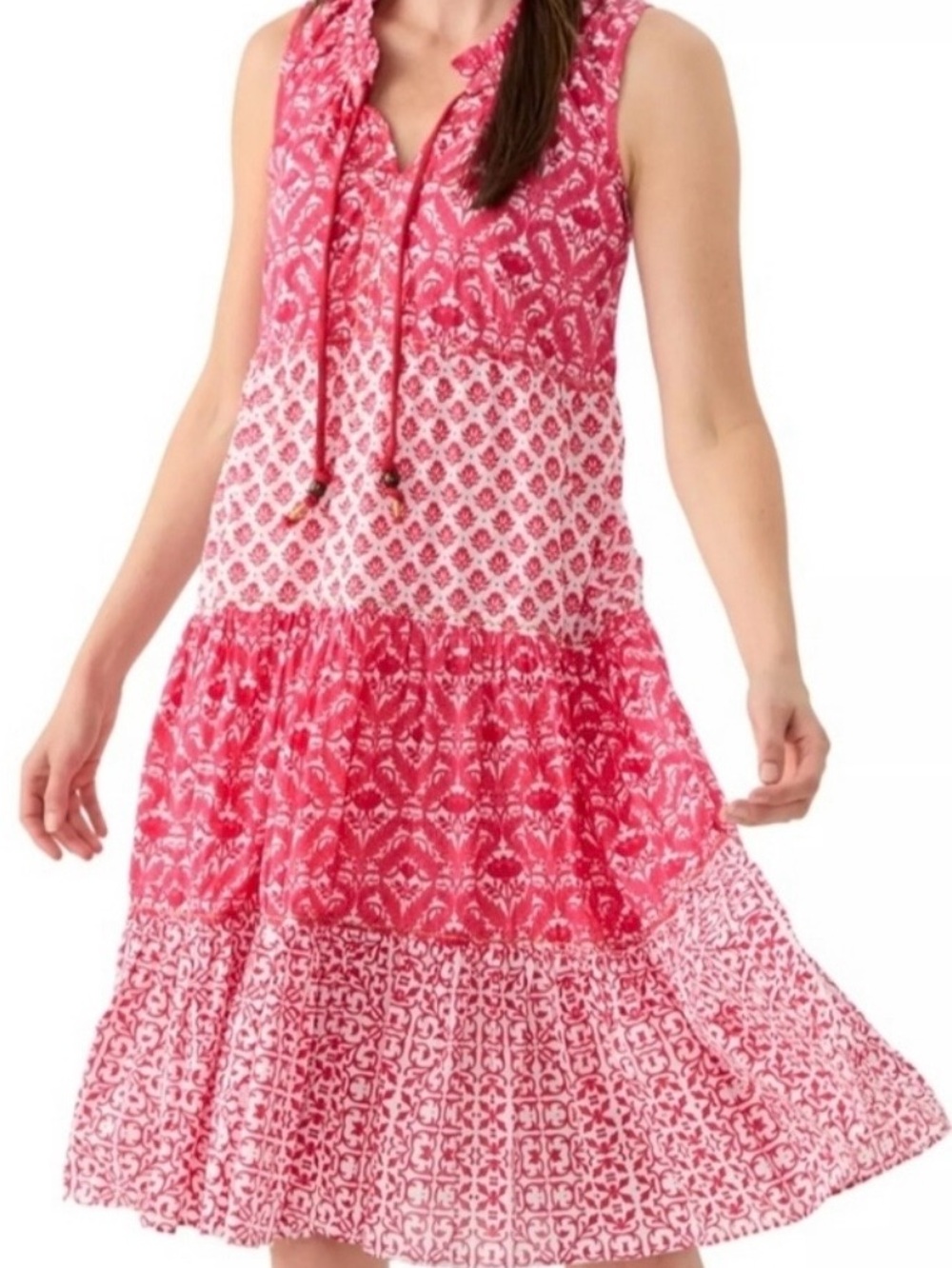 Sleeveless Pink Patterned Tiered Sundress